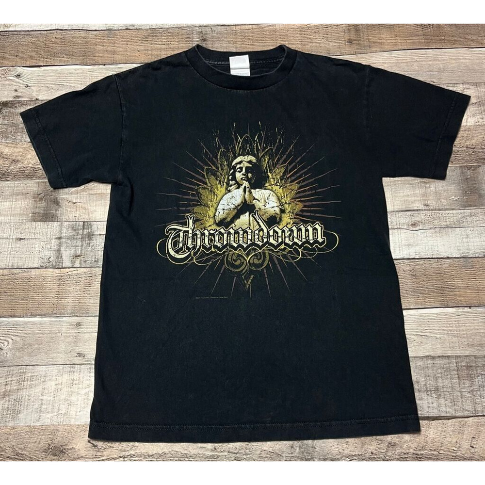 Throwdown Shirt Adult Small Black Hardcore Heavy Metal Band Tee Music Angel Pray